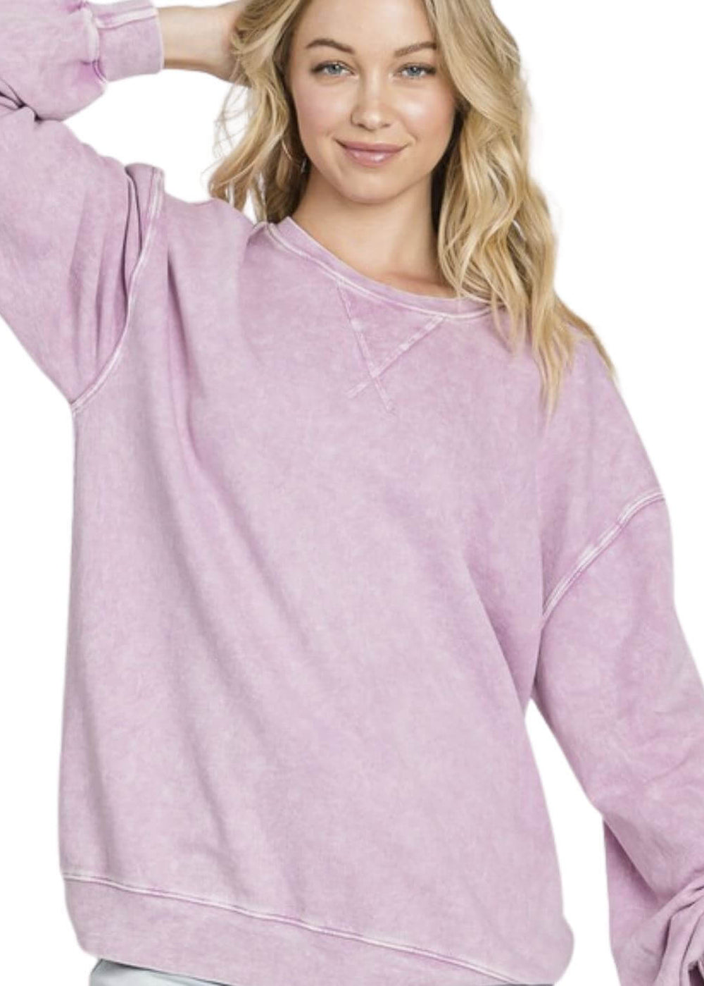 Made in USA Misses Oversized Cotton Mineral Washed Sweatshirt in Antique Rose Pink | Made with USA Cotton | Classy Cozy Cool Women's Made in America Boutique