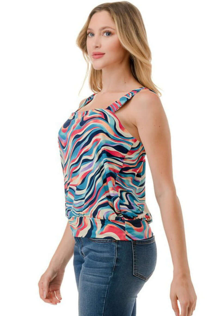 Ladies Colorful Band Bottom Tank, alternate view, Made in USA