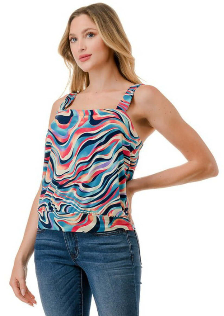 Ladies Colorful Band Bottom Tank, additional view, Made in USA