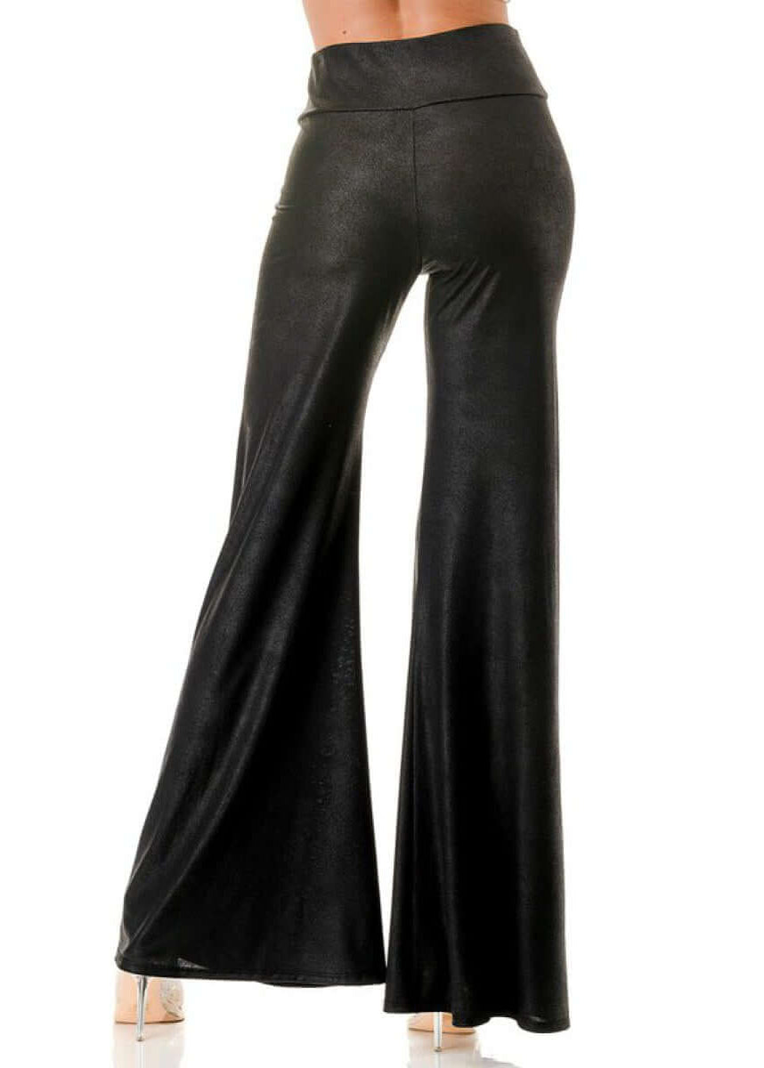 USA Made Women's Faux Leather Flair Pants High Waist Stretch Material Fit & Flare Look Pull on Style in Black | Classy Cozy Cool Women's Made in America Boutique