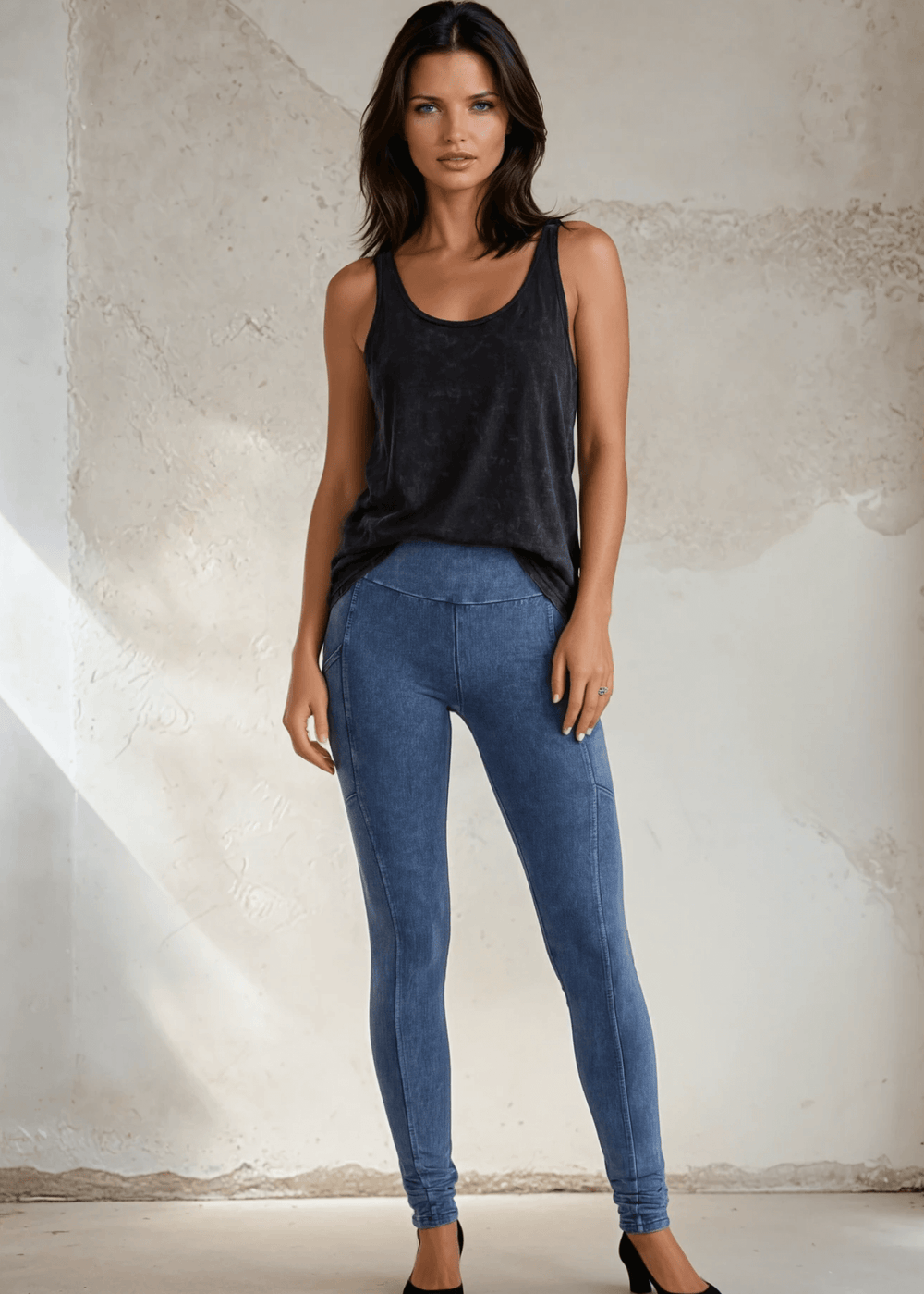 Twenty Four Seven Tank Top | Women's Sustainable and durable premium America-made cotton tank top, in Mineral Washed Vintage Black, Wide Round Neck, Loose Fit, Made with USA grown cotton