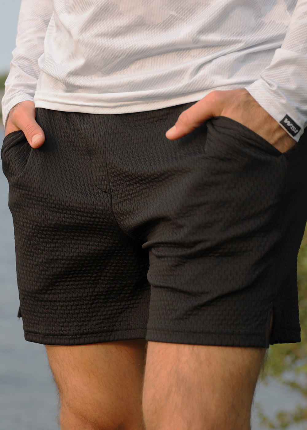 Made in USA WSI Sportswear Men’s Illusion Mesh Workout Short. Short! Lightweight, Drawcord Waistband, Convenient Side Pockets, Black Shorts 