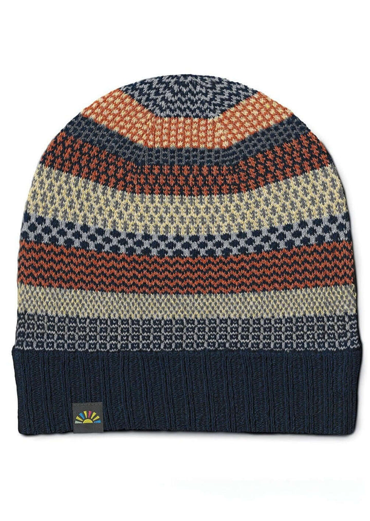 Solmate NUTMEG Knitted Beanie Hat with Colors creamy yellow, rustic orange, navy, blue-gray, periwinkle | Made in USA | Classy Cozy Cool Women&