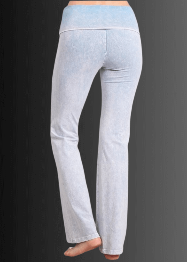 Made in USA Women's Cotton Bootcut Jeggings with Fold Over Waist in Mineral Washed Light Powder Blue  | Style C30136 | Classy Cozy Cool Made in America Boutique