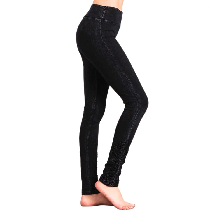 Mineral Washed Jeggings Crochet Ankle Detail - Clearance Final Sale