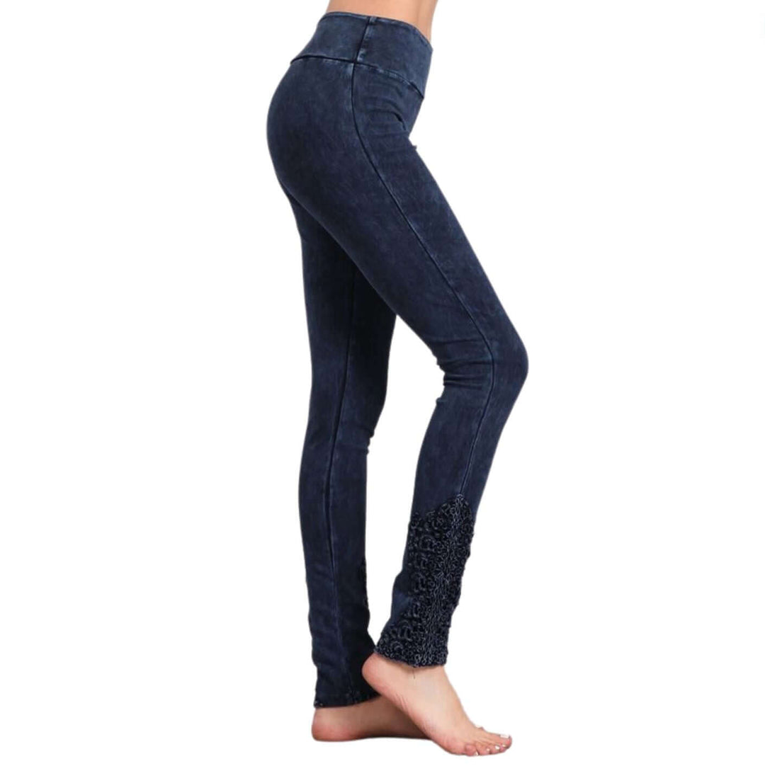 Mineral Washed Jeggings Crochet Ankle Detail - Clearance Final Sale