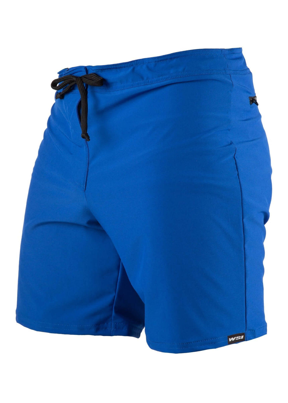 WSI Sportswear Men's Royal Blue Board Short with American Flag Detail, Made in USA, Zipper on back pocket, 7.5'' Inseam, Quick drying & durable Material Technology: Stretch woven is a lightweight, moisture-wicking fabric that was developed to help increase performance 94% Polyester, 6% Spandex Advanced wicking properties, anti-microbial properties, anti-snag technology Care Instructions: Machine wash cold, gentle cycle, with like colors Line Dry