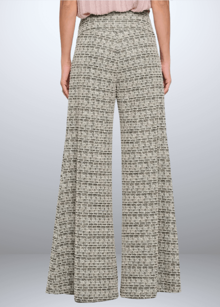 Elevate your wardrobe with the Payton Plaid Tweed Knit Pants, expertly crafted in the USA. Featuring a flattering wide-leg silhouette and classic plaid pattern | Renee C Style 4745PTG
