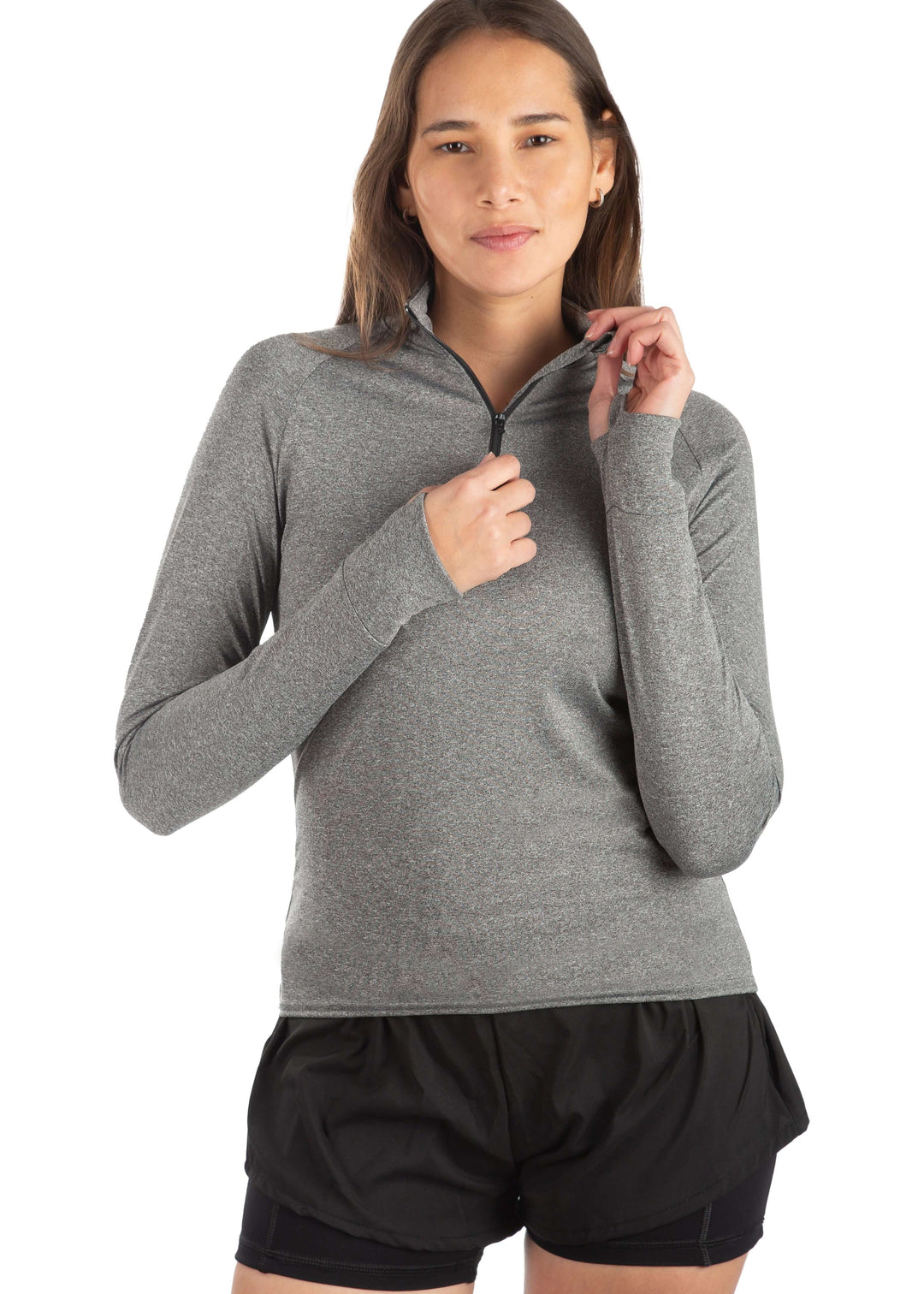 Made in USA WSI Sportswear Women's MicroTech™  Motion Pull Over Long sleeve Shirt,  Advanced wicking properties, anti-microbial properties, in Heather Gray