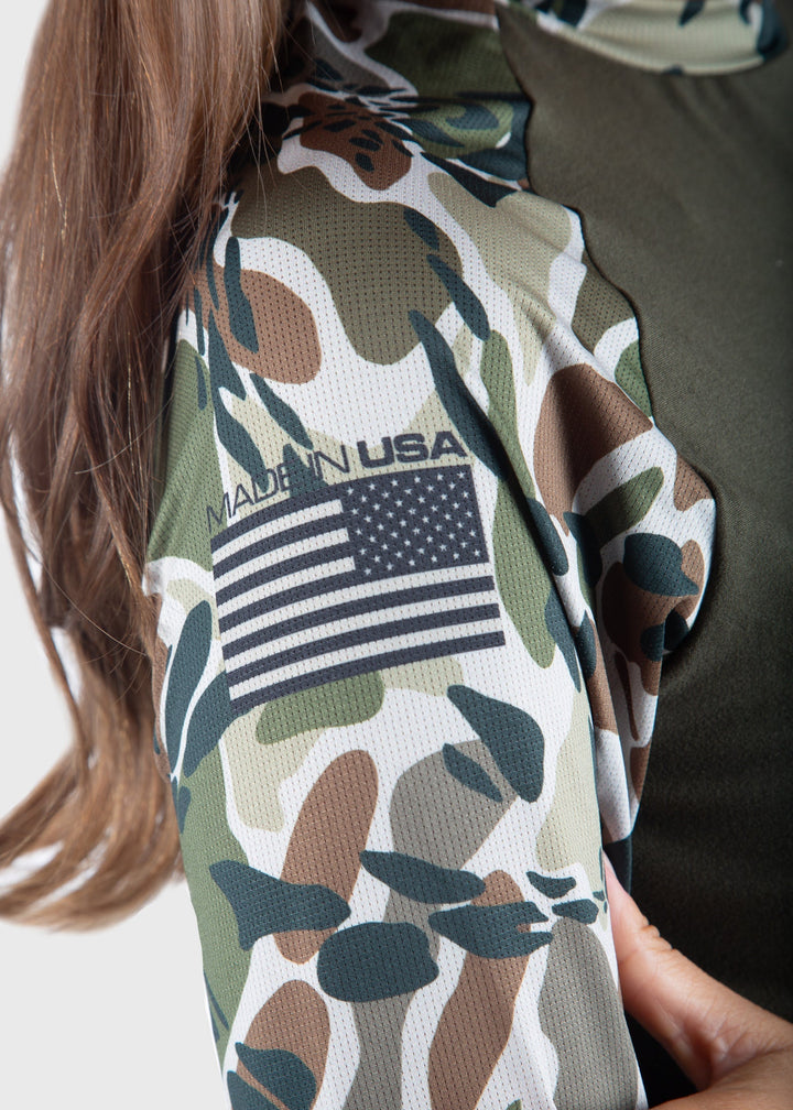 SoftTECH OLIVE PRYM1 OS CAMO Mesh Long Sleeve, detail view, women&