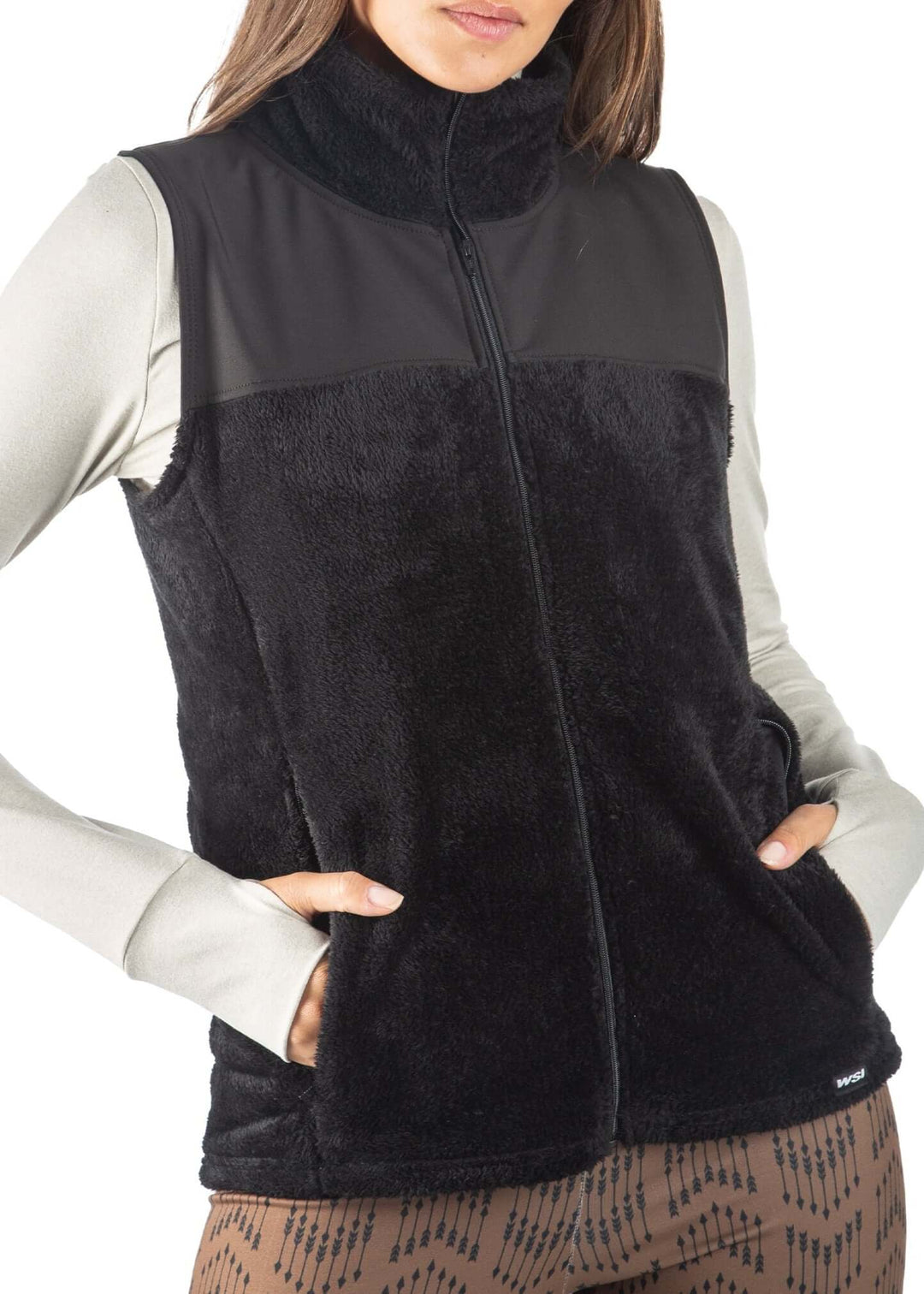 Made in USA WSI Sportswear Women's Windstop Fur Full Zip Fitted Vest Jacket, Machine wash, Advanced wicking properties, anti-microbial properties, in Black