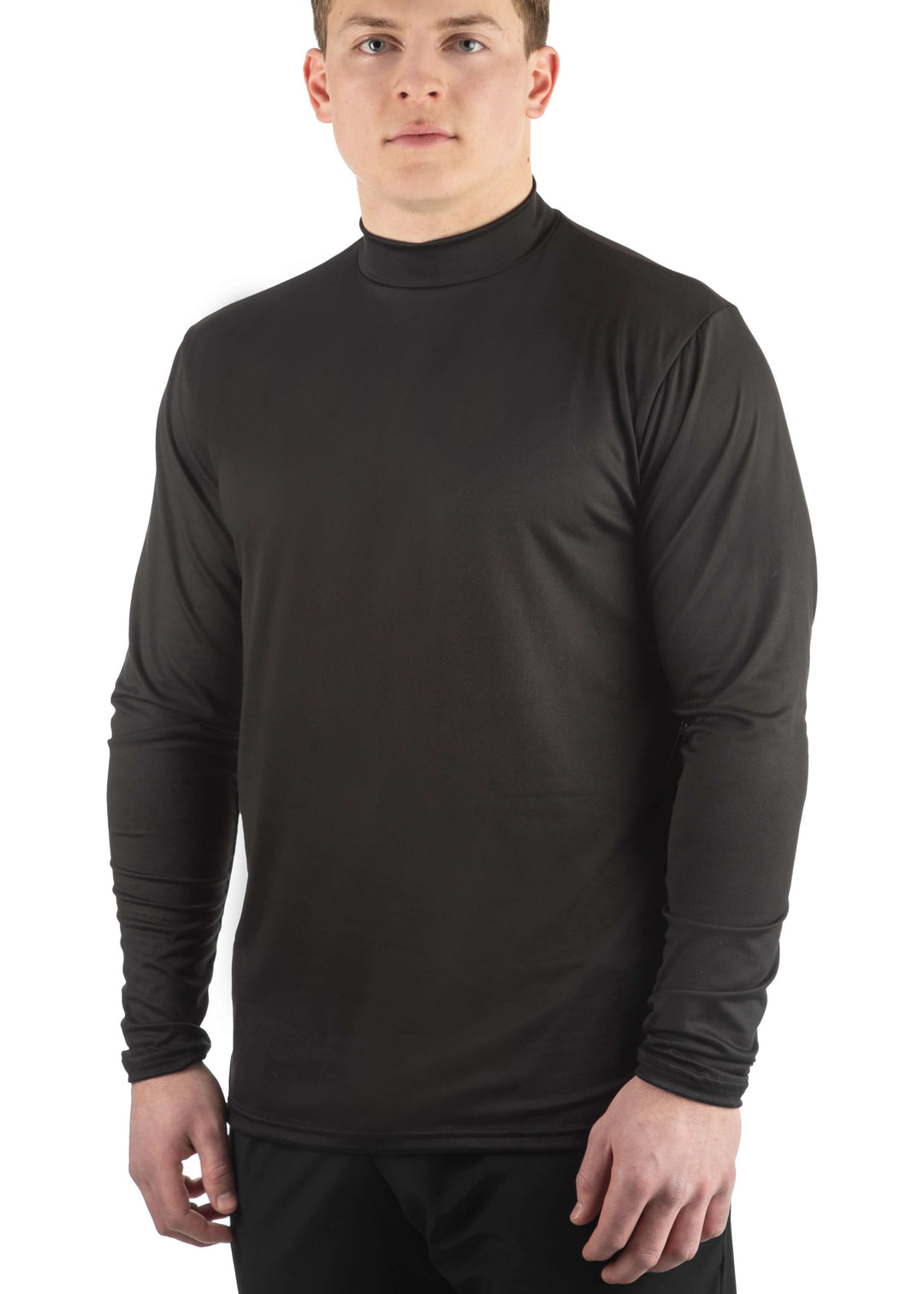 Made in USA WSI Sportswear Men's Mock Neck SoftTECH™ Long Sleeve Relaxed Fit in Black,  Advanced wicking properties Anti-microbial Properties 