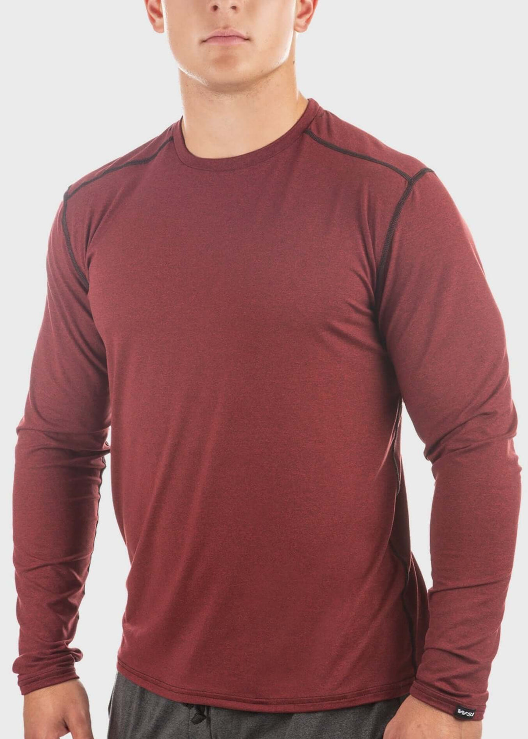WSI Sportswear Men's Essential SoftTECH™ Long Sleeve Made in USA in Ruby Red, long sleeve, Relaxed fit, Back Yoke & Flat seams for added comfort 