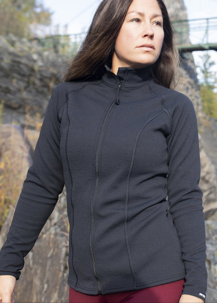 HEATR Frost Full Zip Top in Black, detail view, women&