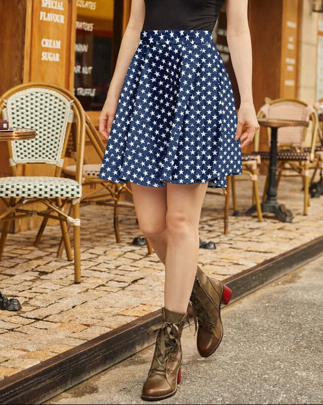 Made in USA. Shop the Stars cotton skater skirt by Retrolicious, with a vintage-inspired look, elasticized back waist and true-to-size fit. XS–4X.