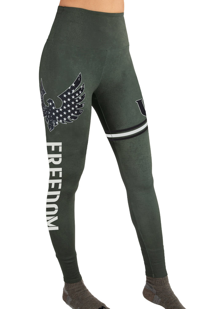 Experience ultimate comfort with the Freedom USA Legging. Crafted with a second skin stretch fabric, it moves effortlessly with you while feeling lightweight and dry against your skin—outperforming cotton in moisture control. The wide waistband with built-in elastic ensures a secure, comfortable fit, while a hidden pocket keeps essentials close. Designed with a contour fit that’s never see-through, these machine-washable leggings are perfect for all-day wear and movement.
