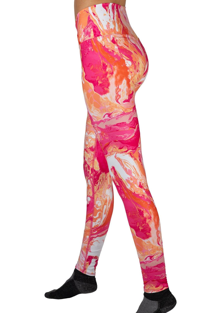 Pink Marble ECO-TechFlex Cross Over Waistband Legging, styled view, women&
