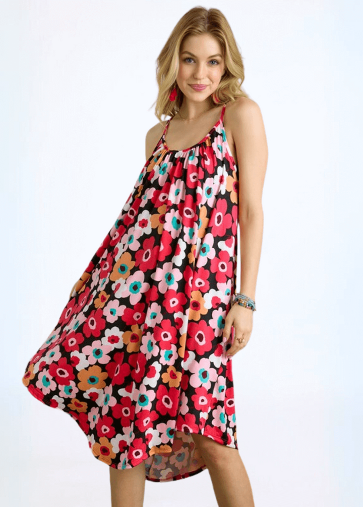 Made in USA | Ladies Colorful Print Spaghetti Straps Super Soft Summer Sun Dress for Beach, Vacation, Summer Parties  Classy Cozy Cool Women&
