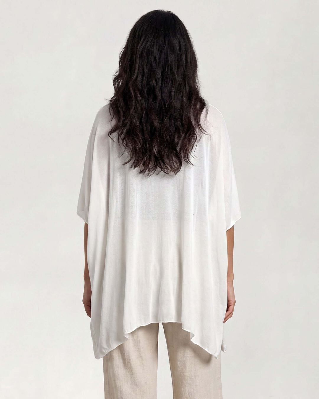 Semi-Sheer Mesh Accent Cardigan — a lightweight, open-front duster with batwing sleeves in Beige, Ivory, Gray &amp; Pink. Made in USA. 
