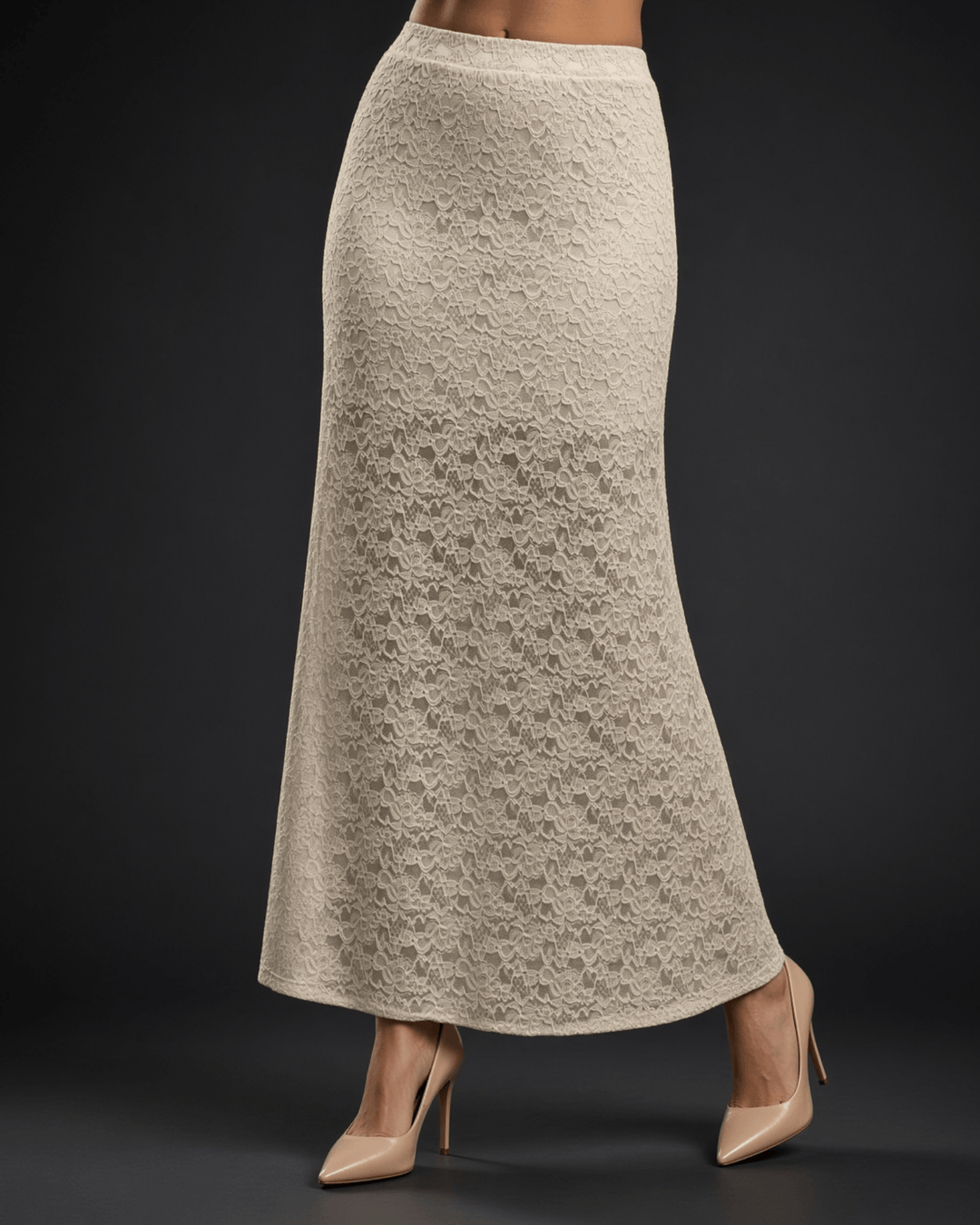 Made in USA Women's Yellowstone Lace Maxi Skirt in Gardenia with Elastic Waist, Mini Length Liner | If She Loves Style ISK1385