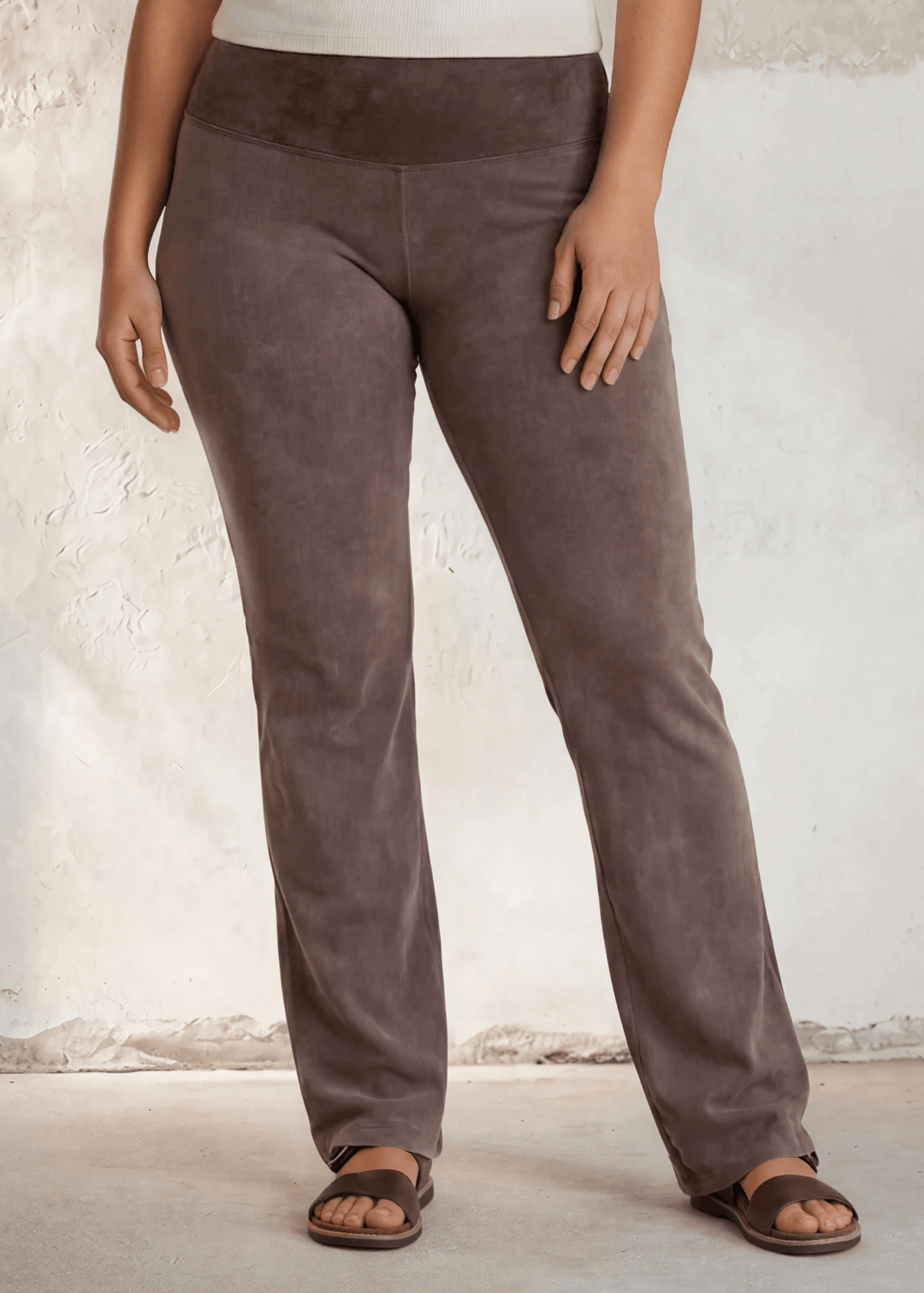 USA Made | Desert Taupe Women's Plus Size Bootcut Cotton Stretch Jeggings Fold Over Waist  | Style C30136 | Classy Cozy Cool Made in America Clothing Boutique