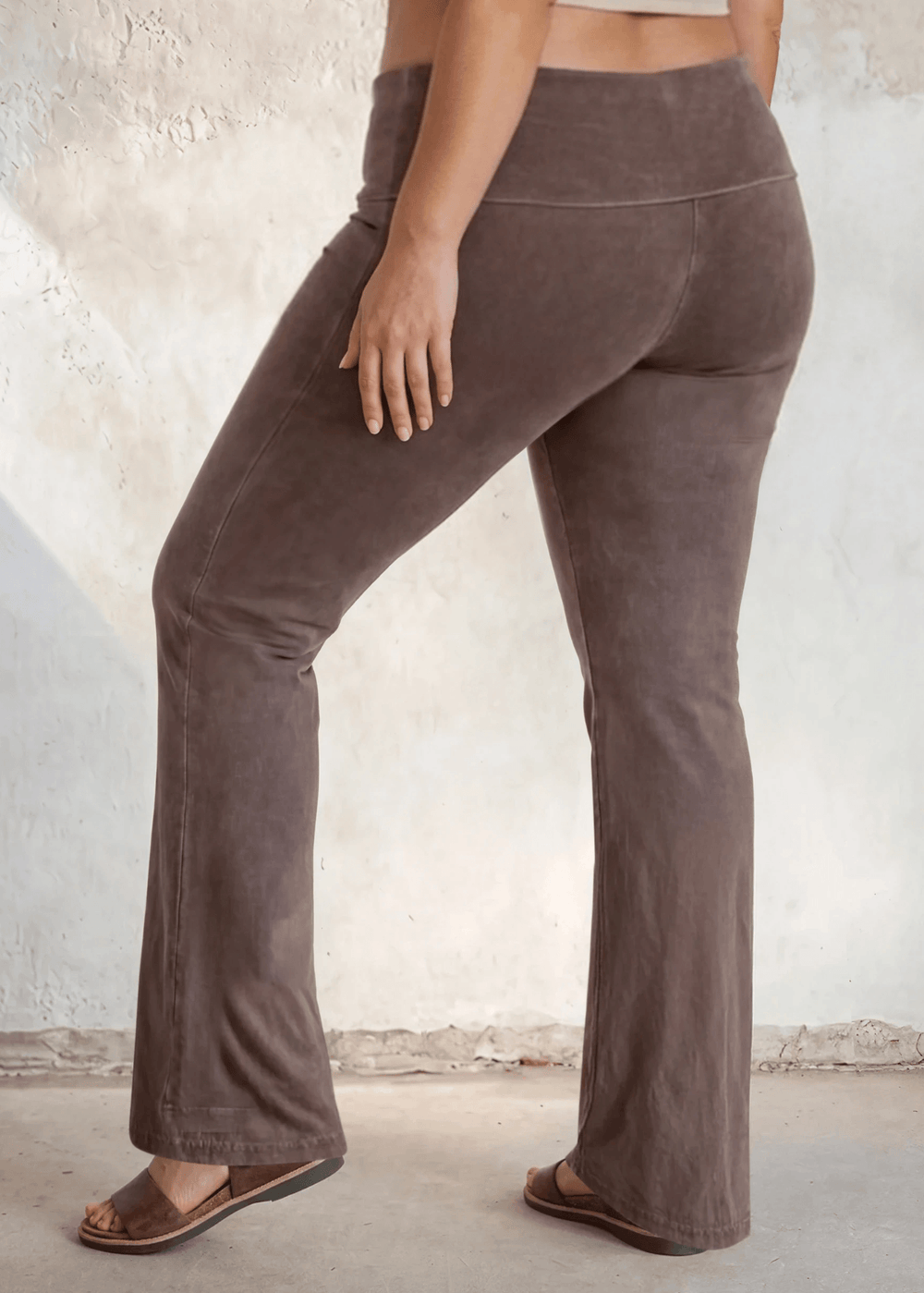 USA Made | Desert Taupe Women's Plus Size Bootcut Cotton Stretch Jeggings Fold Over Waist  | Style C30136 | Classy Cozy Cool Made in America Clothing Boutique