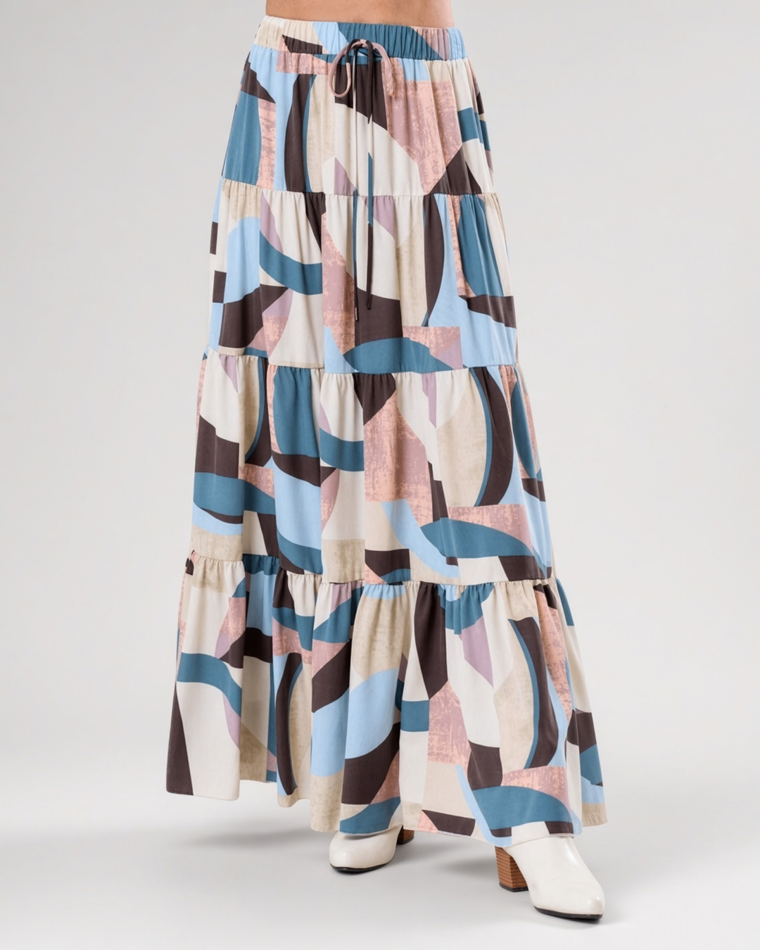 Made in USA Women's Abstract Print Multi Color Boho Maxi Skirt | Classy Cozy Cool Made in America Boutique