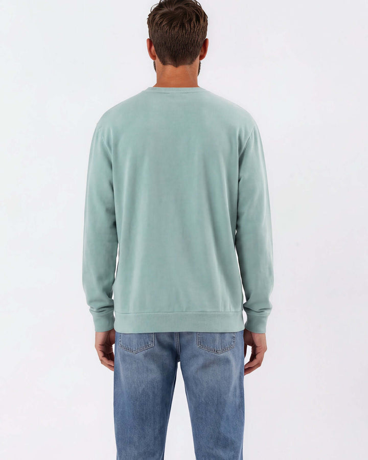 Made in USA vintage pigment dyed fleece crew sweatshirt in Fern with ribbed crew neck, cuffs, and hem
