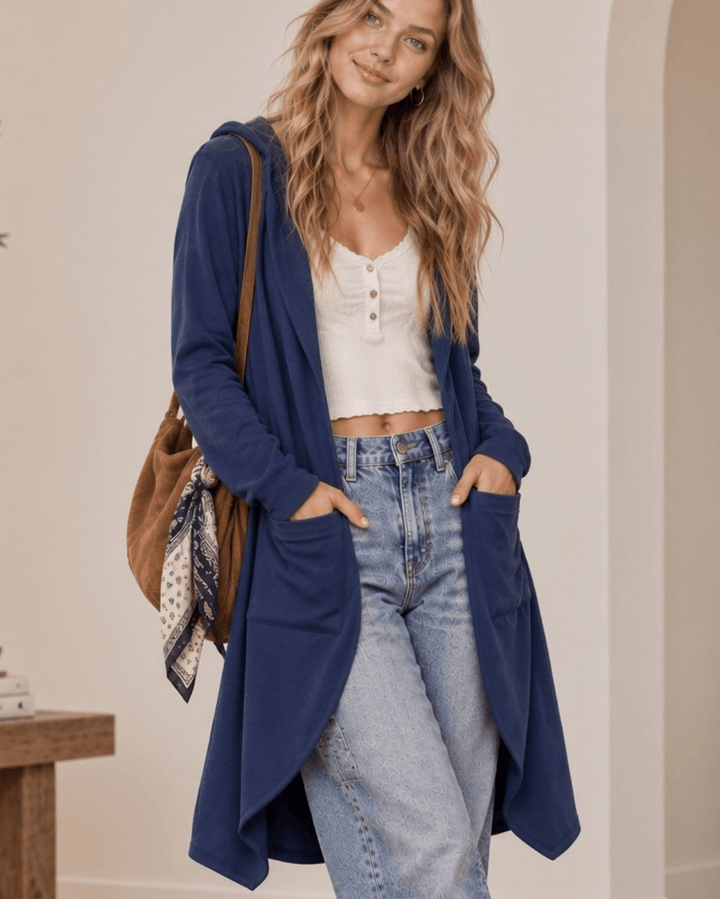 Bexley Brushed Hooded Cardigan - Navy | Made in USA