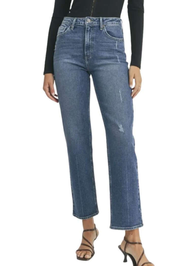 Just Black Denim Style# BP373J | Women's True Vintage Straight Leg Denim Jeans in Medium Denim | Made in USA | Classy Cozy Cool Women's Made in America Clothing Boutique