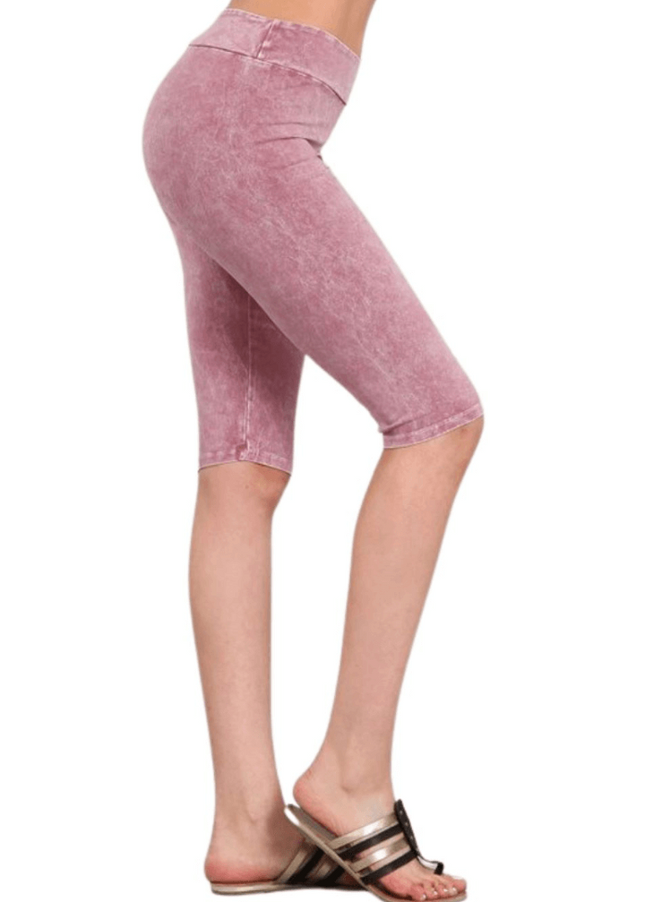 Ladies Mineral Washed Rose Denim Knee Length Biker Shorts | Chatoyant Style