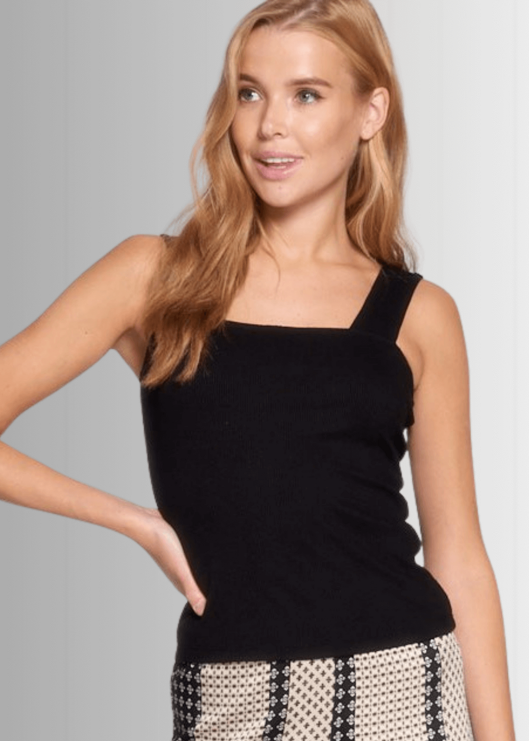 Women's Made in USA Essentials Square Neck Ribbed Knit in Black, Perfect for Layering Fabric | Renee C Style 3961TP | Classy Cozy Cool Made in America Boutique