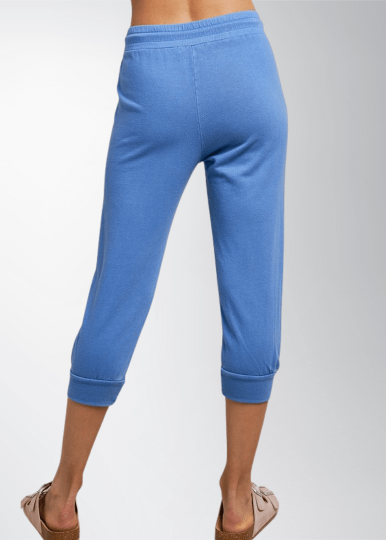 USA Made Women's Baby French Terry Rayon Cotton Pocket Joggers in Blue | Classy Cozy Cool Women's Made in America Clothing Boutique