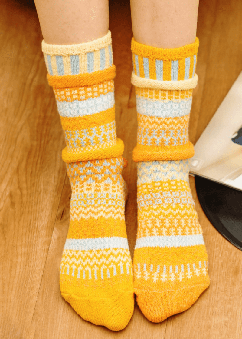 Made with Love in the USA, Solmate CLEMENTINE Knitted Crew Socks are delightfully mismatched & so very cozy and comfortable.  Classy Cozy Cool Women's Boutique.