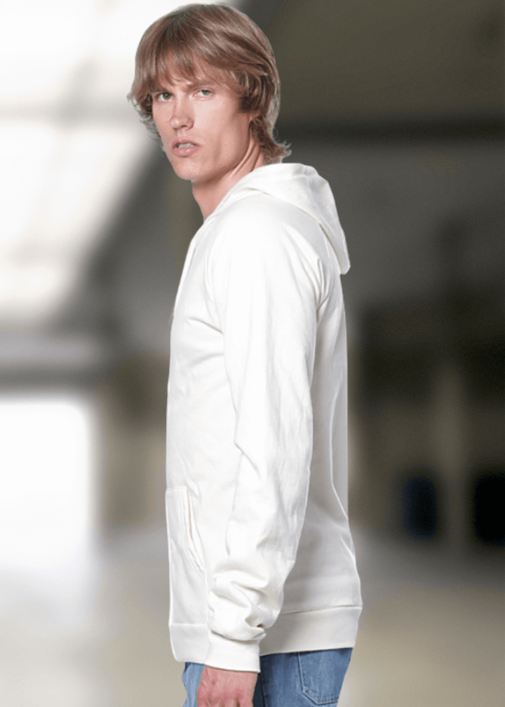 Experience unmatched comfort with this Organic Cotton Full Zip Hoodie in Natural Cream. Crafted in the USA from 100% combed ring-spun organic cotton fleece
