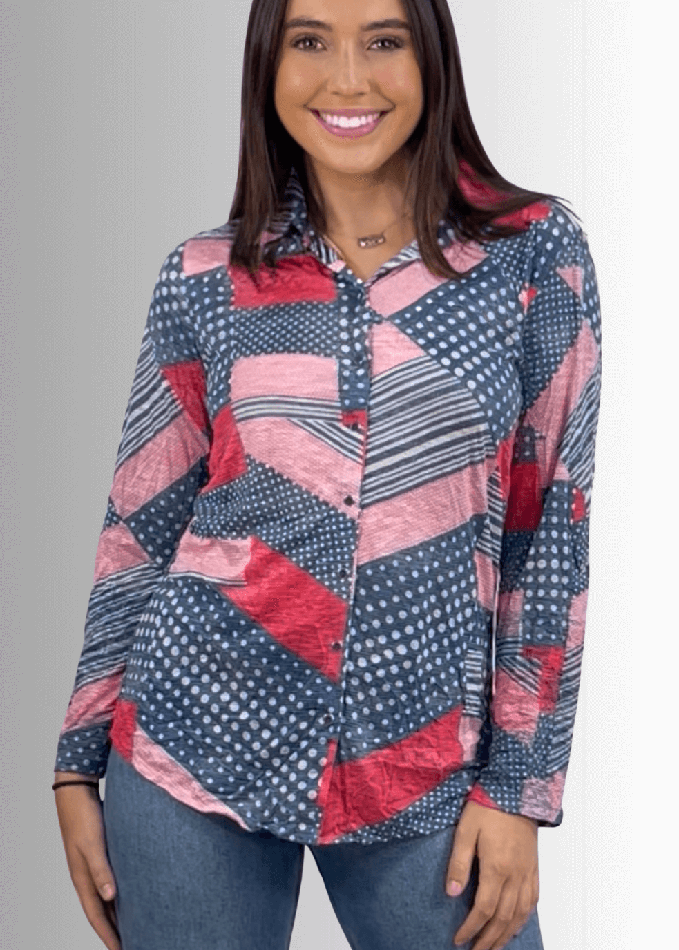 David Cline Patriotic Red, White & Blue Snap Down Crushed Texture Collared Shirt | Made in USA | Classy Cozy Cool Women's Made in America Boutique