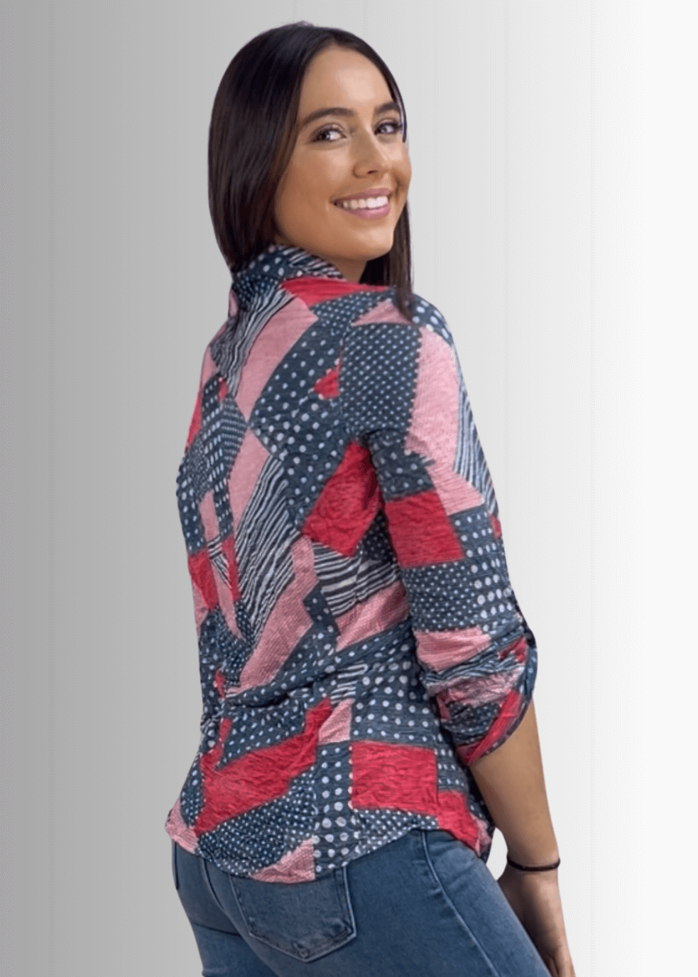 David Cline Patriotic Red, White &amp; Blue Snap Down Crushed Texture Collared Shirt | Made in USA | Classy Cozy Cool Women&