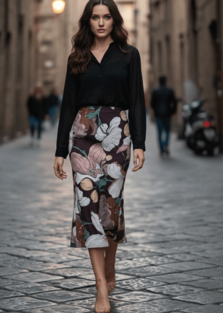Effortless elegance meets everyday comfort in the Felicia Big Floral Print Midi Skirt. This made in USA lightweight piece features a stunning flower print that transitions seamlessly from casual to dressed-up occasions. The split side adds movement and modern flair, while the elastic waistband and stretchy fabric blend ensure all-day comfort and ease of wear. 