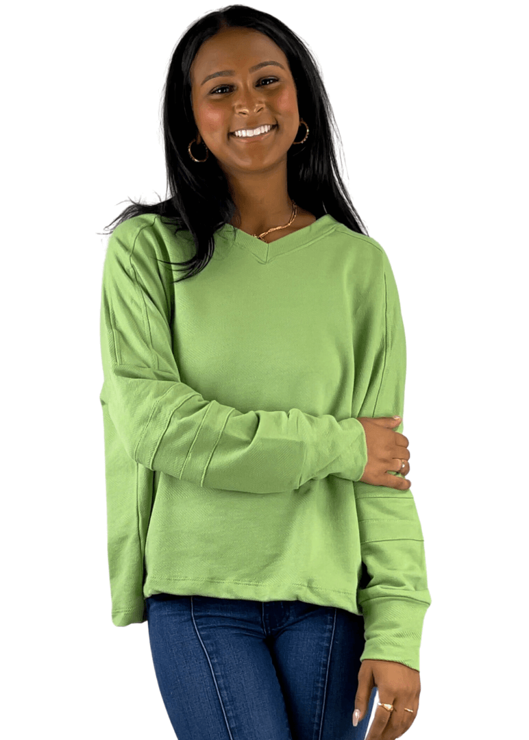 Bucket List Style T2211 | USA Made Ladies Mint Green Oversized Slouchy Soft & Cozy Sweatshirt with V-Neck | Classy Cozy Cool Women's American Boutique