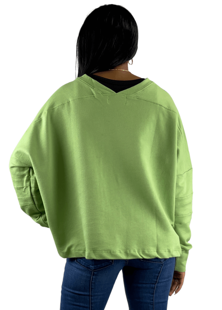 Bucket List Style T2211 | USA Made Ladies Mint Green Oversized Slouchy Soft & Cozy Sweatshirt with V-Neck | Classy Cozy Cool Women's American Boutique