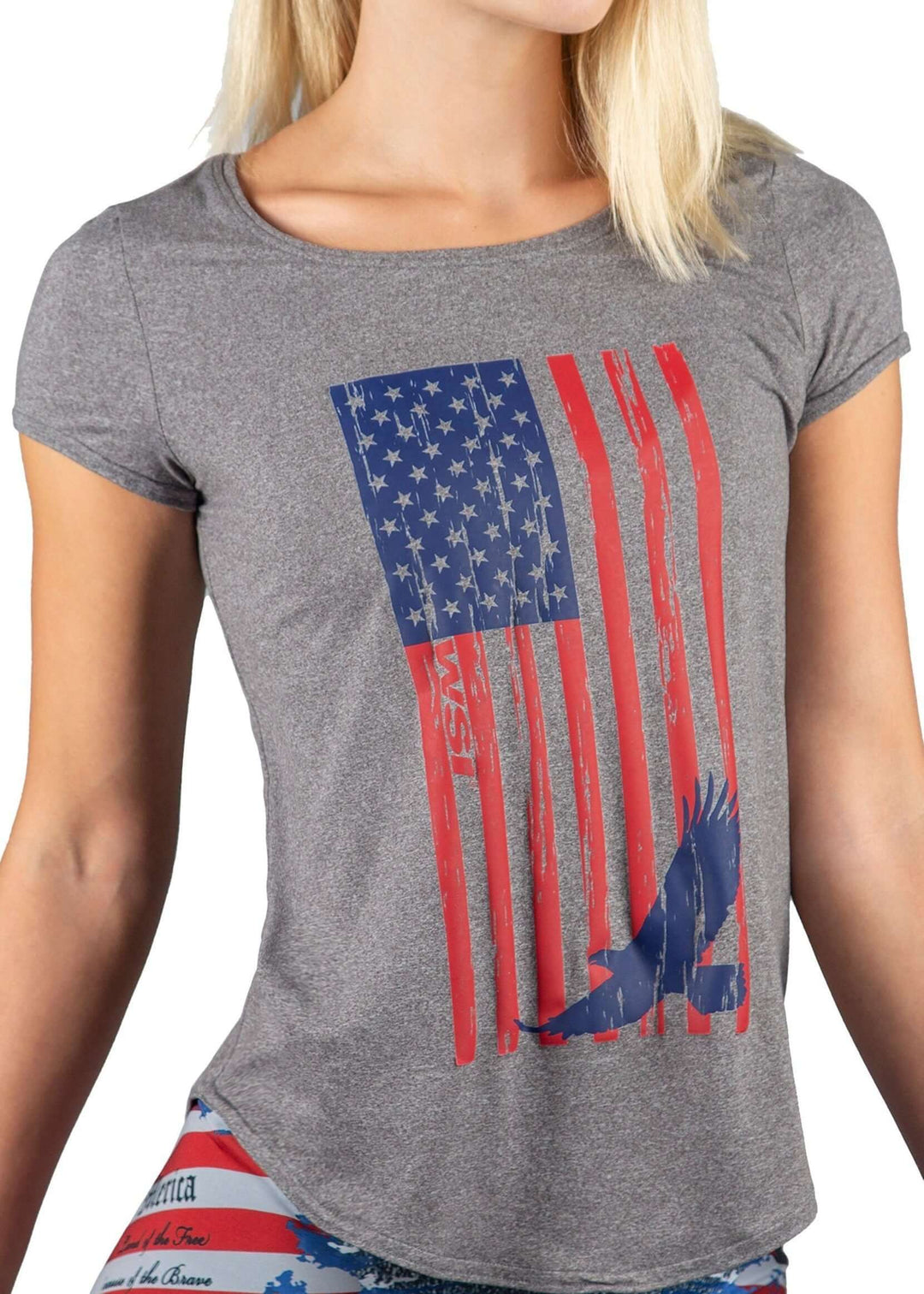 Made in USA WSI Sportswear Women's Patriot  American Flag and Eagle Graphic SoftTECH™ T-Shirt in Heather Gray