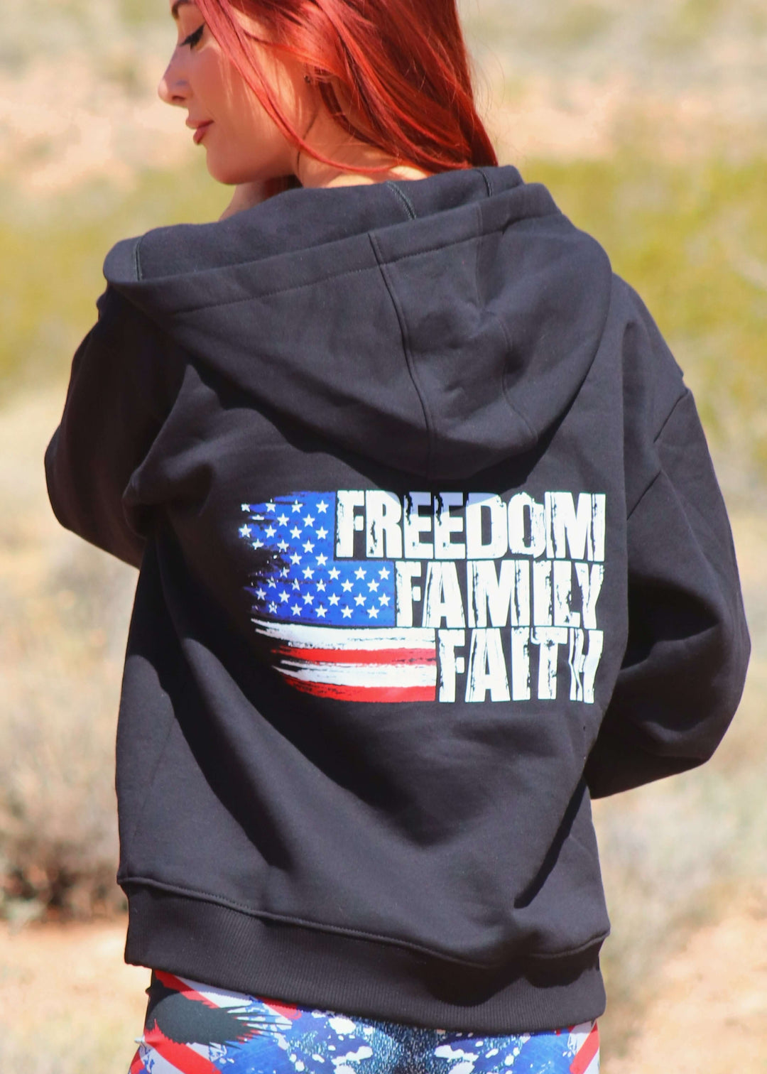 Made in USA WSI Sportswear Women's Highland Faith Family Freedom Full Zip Sweatshirt in Black