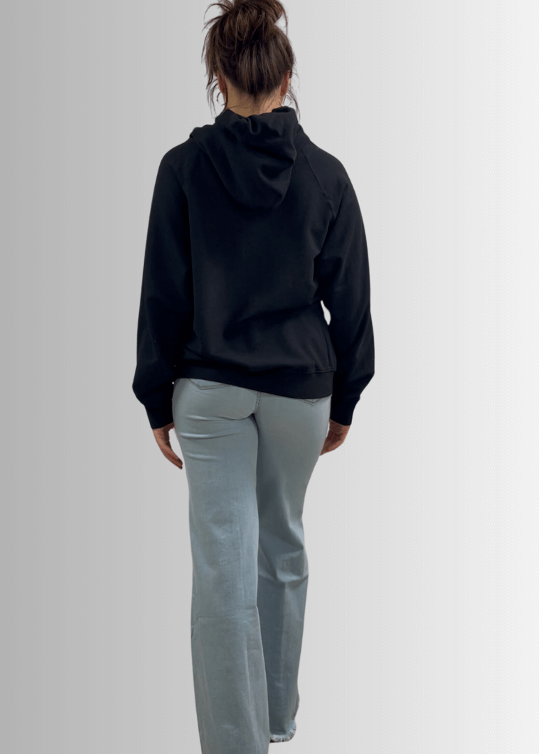 Made in USA Medium Weight Premium Cotton Hoodie Sweatshirt, Made with Premium USA Cotton, Oversized Fit, Lightweight, Crew Neck in Black | Classy Cozy Cool Women's Made in America Boutique
