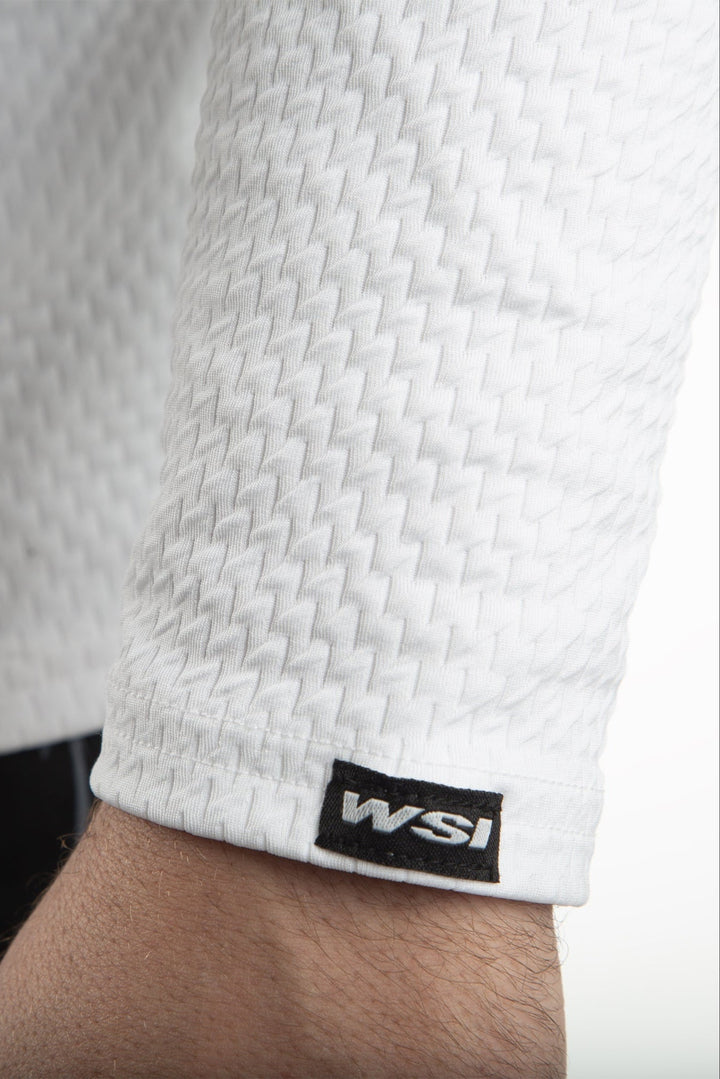 Made in USA. WSI Sportswear Men’s Illusion Mesh Sun Hoodie. Moisture Control. Breathable. Lightweight. Built-in UPF 50 Sun Protection. White Longsleeve.