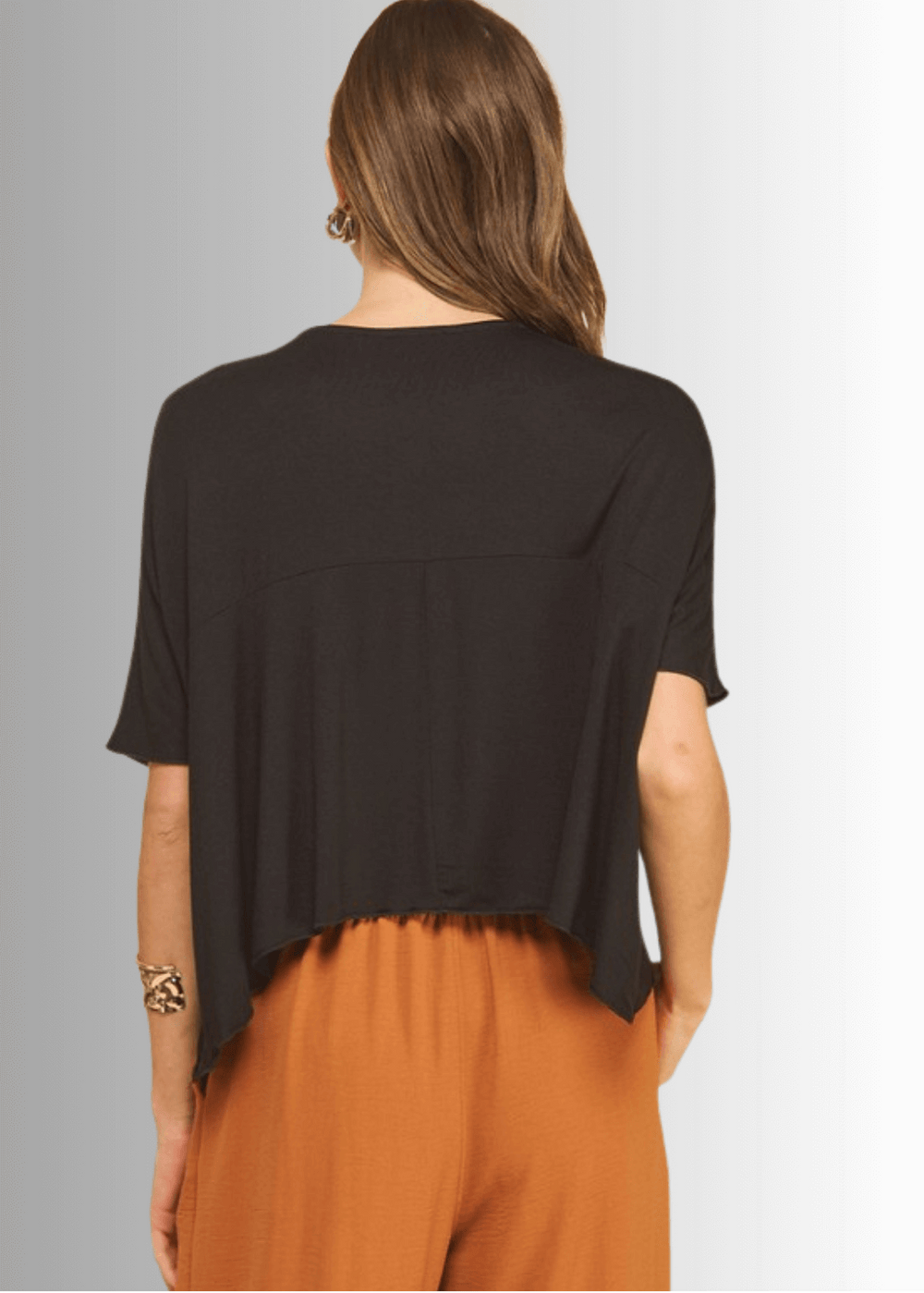 Made in USA Women's Sedona Short Sleeve Loose Fit Lightweight Cropped T-shirt, Soft and Stretchy Rayon/Spandex in Black or Off White  | If She Loves Style IST1409