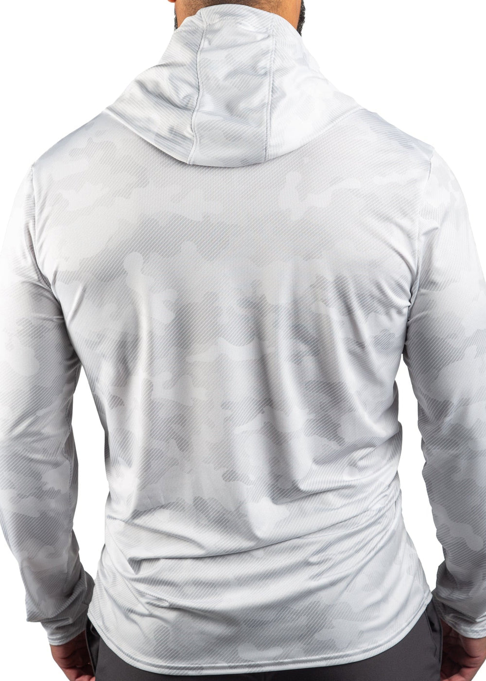Made in USA WSI Sportswear Men’s American Made Performance Mesh White Out Sun Hoodie. Light Gray, Lightweight, Built-in Sun Protection.