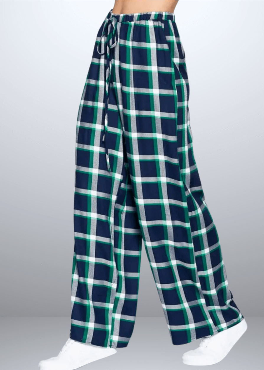Made in USA Women's Rayon Plaid Lounge Pants, Relaxed Lounge Fit Plaid Pajama Pants, Material is Soft and Lightweight, High Rise, Red or Navy Plaid, Renee C N1313PT
