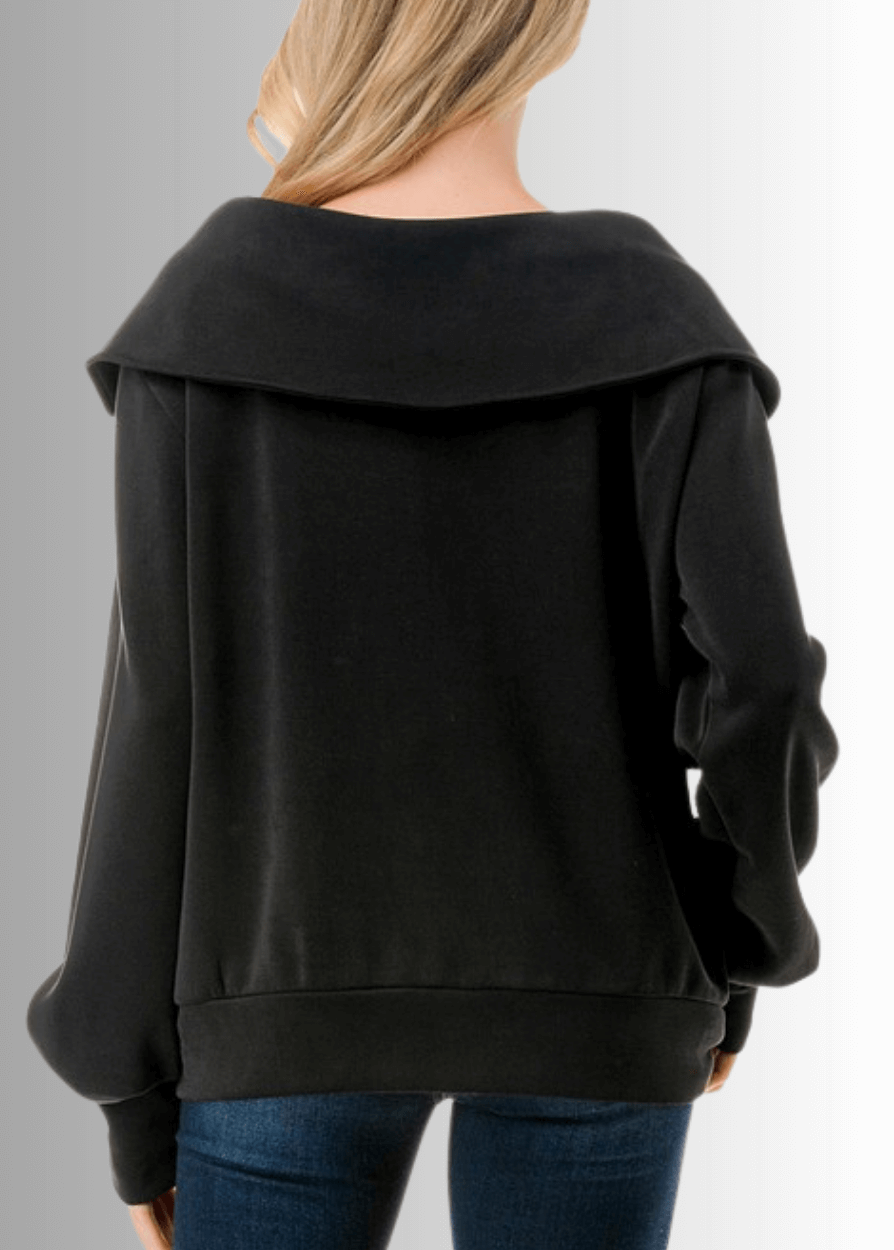 Made in USA Women's Super Soft Scuba Fabric Relaxed Fit Zip Front Jacket with Big Collar and Side Pockets, Material Compares to LuLulemon Scuba Line, Wrinkle, Available in Black and Ivory