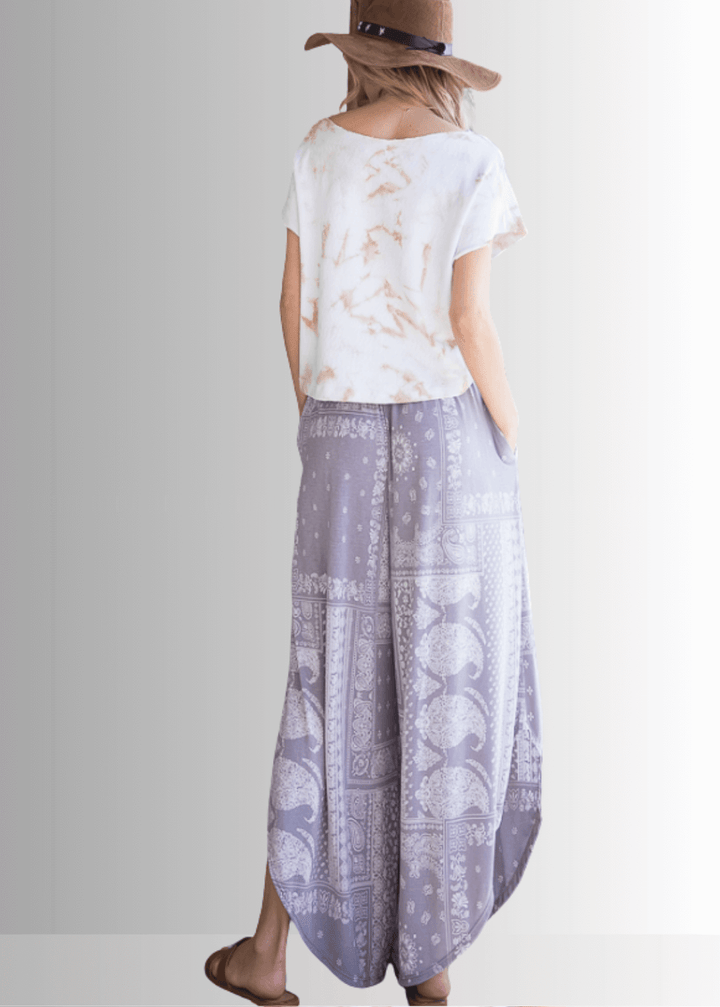 BoHo Light Gray wide Leg Paisley Print Design Pants | Brand: Bucket List Style 