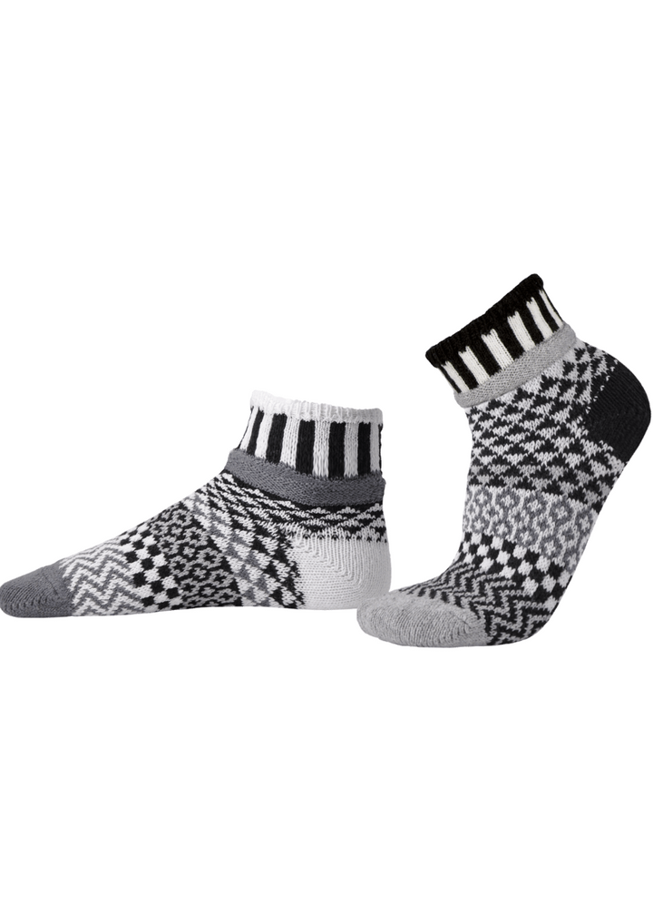 Solmate MIDNIGHT Black &amp; White Knitted Quarter Socks | Made In USA | Delightfully Mismatched &amp; so Very Comfortable.  Classy Cozy Cool Women&